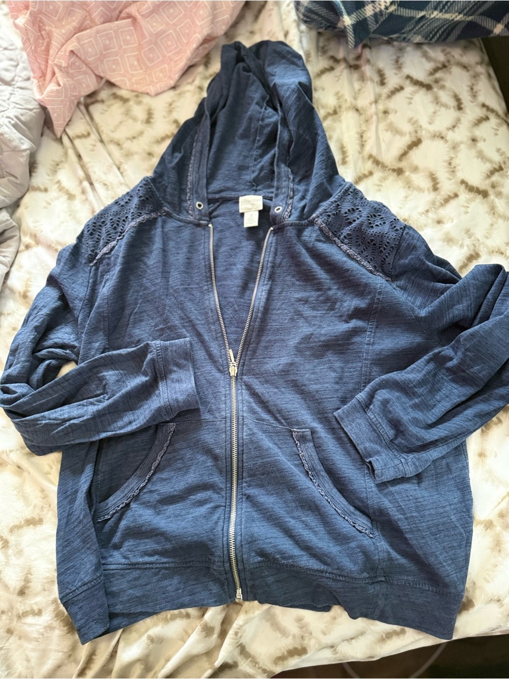 Women's Lace-Detail Navy Zip Hoodie